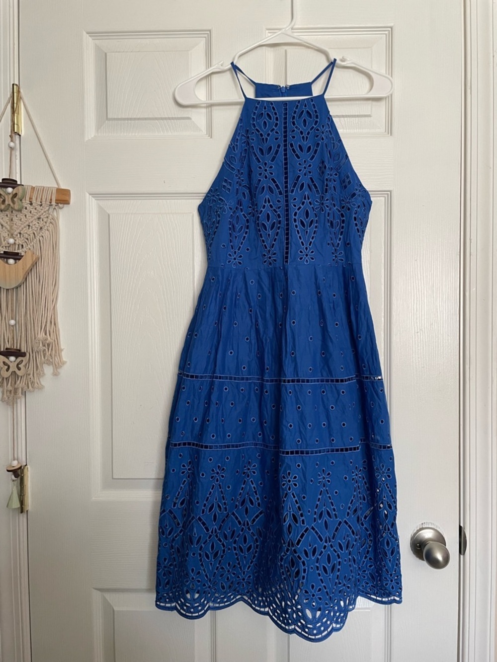 Parker Women’s XS 100% Cotton Blue Eyelet Halter Midi Dress